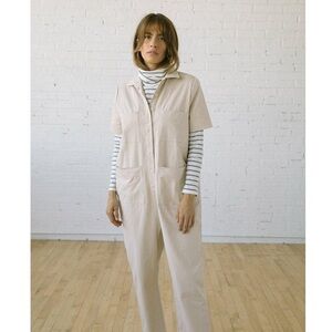 Tradlands Finn Linen Jumpsuit Romper Natural Beige Cottagecore | Size XS